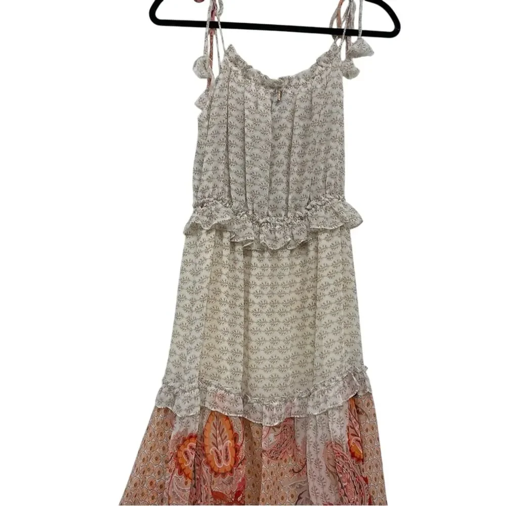 Misa Los Angeles Dionica Midi Floral Tiered Boho Dress Womens M Cottage Core